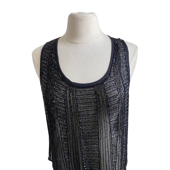 MATTY M Tank Womens Sz Medium Black Sheer Beaded Glam Glamrock Moto Chic - Picture 3 of 8